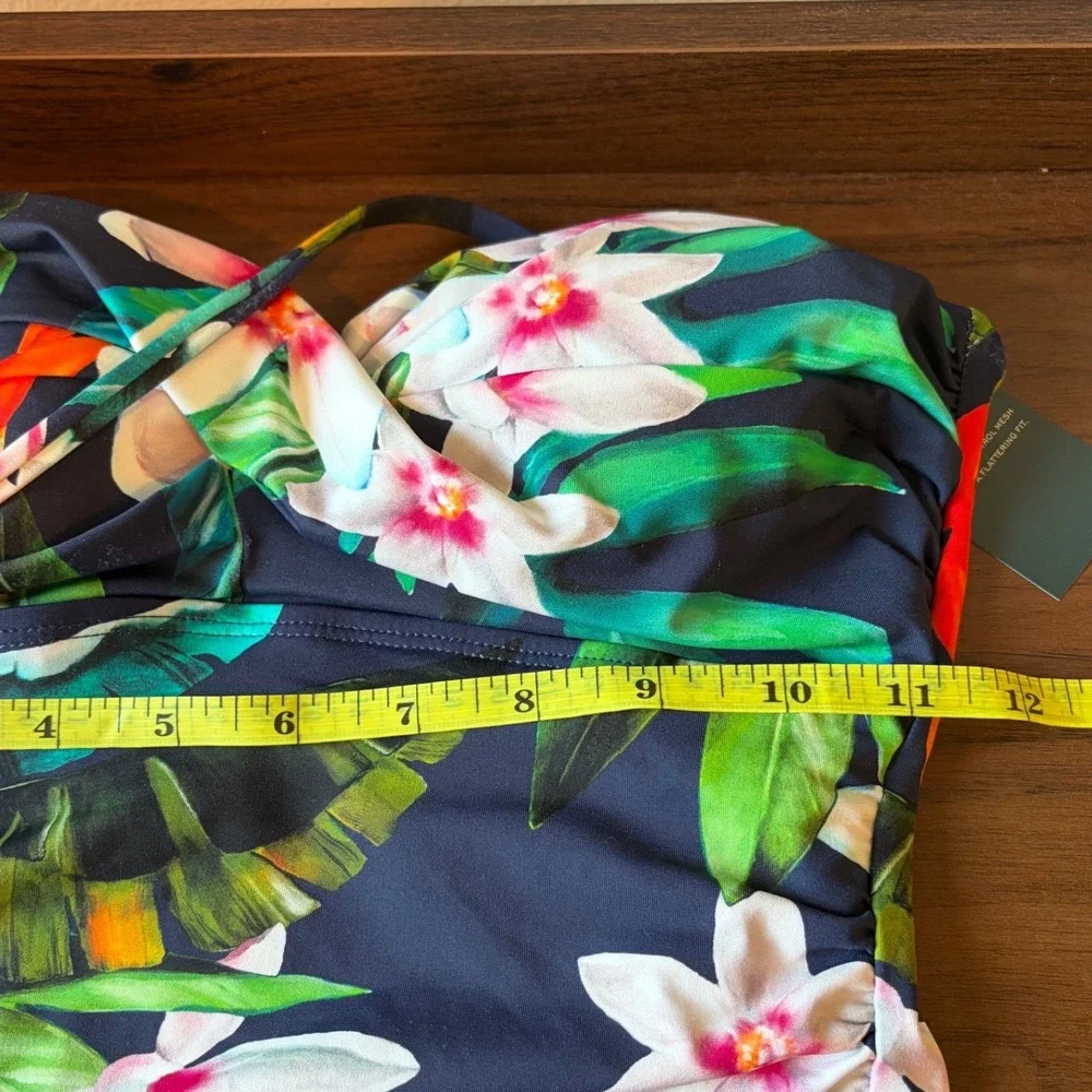 Lauren Ralph Lauren Tankini Swimsuit Women Size 2 Navy Blue Floral Tropical NWT